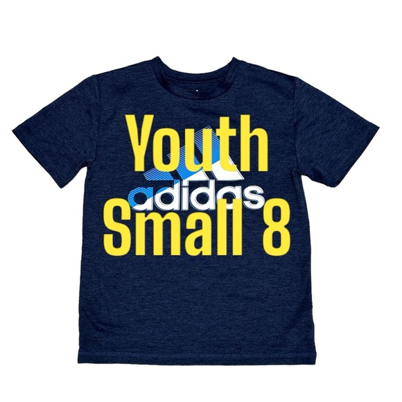 Adidas Youth YS Small 8 Short Sleeve T-Shirt Top Tee Navy Blue White Aeroready - Picture 2 of 7